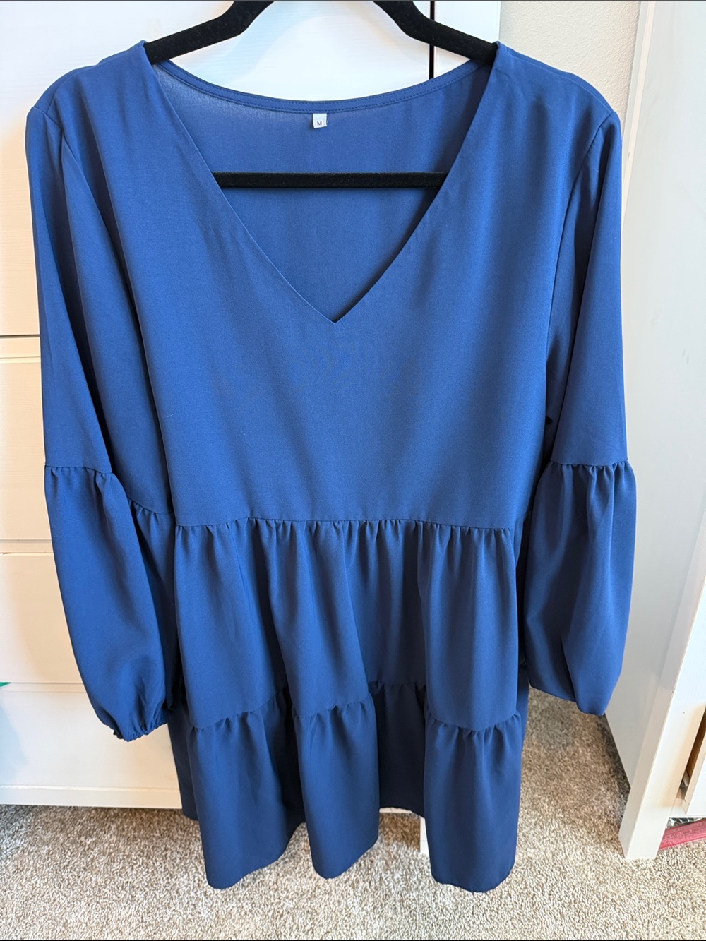 Navy Blue V-Neck Tiered Women's Top